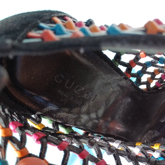 GUCCI caged PRIDE woven leather booties peeptoe heels 37 7 Rainbow - Picture 9 of 17